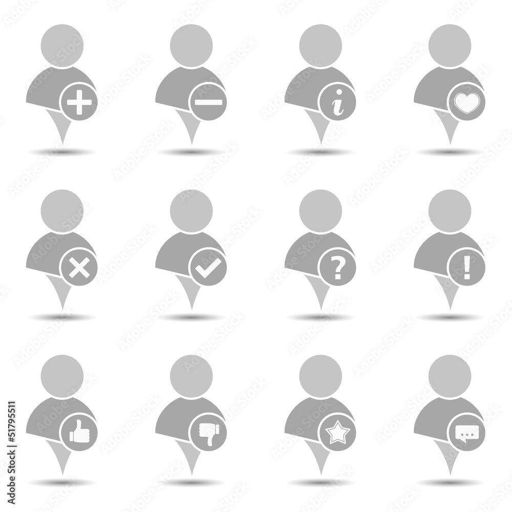 Simple icon of a user with different symbols Simple icon of a user with different symbols