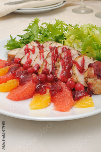 Sliced       baked fillet with cranberry sauce