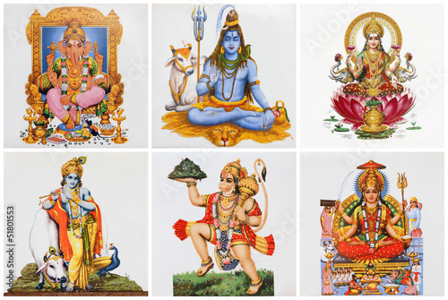 poster with hindu gods  on ceramic tiles