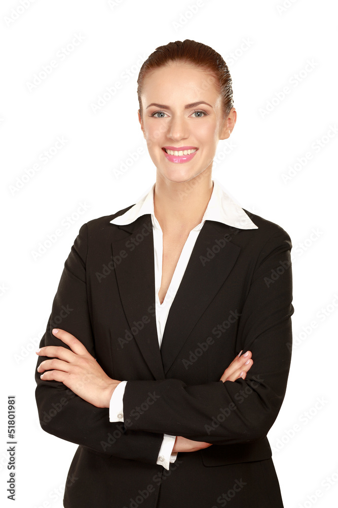 A beautiful woman standing with her arms A beautiful woman standing with her arms