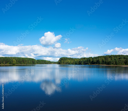 Summer Landscape with Lake and Clouds