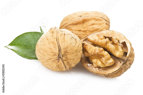 Walnut close up on the white background