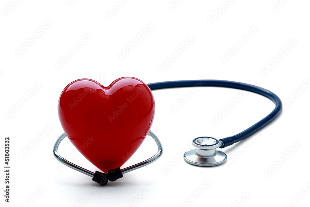 A heart with a stethoscope, isolated on white background A heart with a stethoscope, isolated on white background