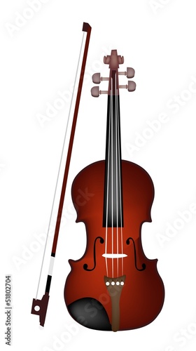 A Beautiful Brown Violin on White Background