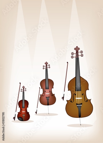 Beautiful Musical Instrument Strings on Brown Background