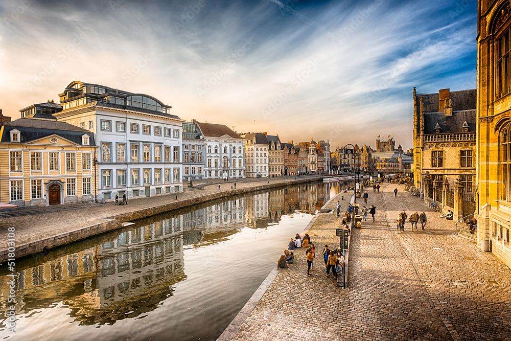 Obraz premium HDR image of canal in Gent, Belgium