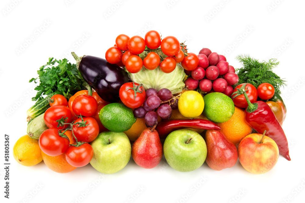 set of fruits and vegetables isolated on white background