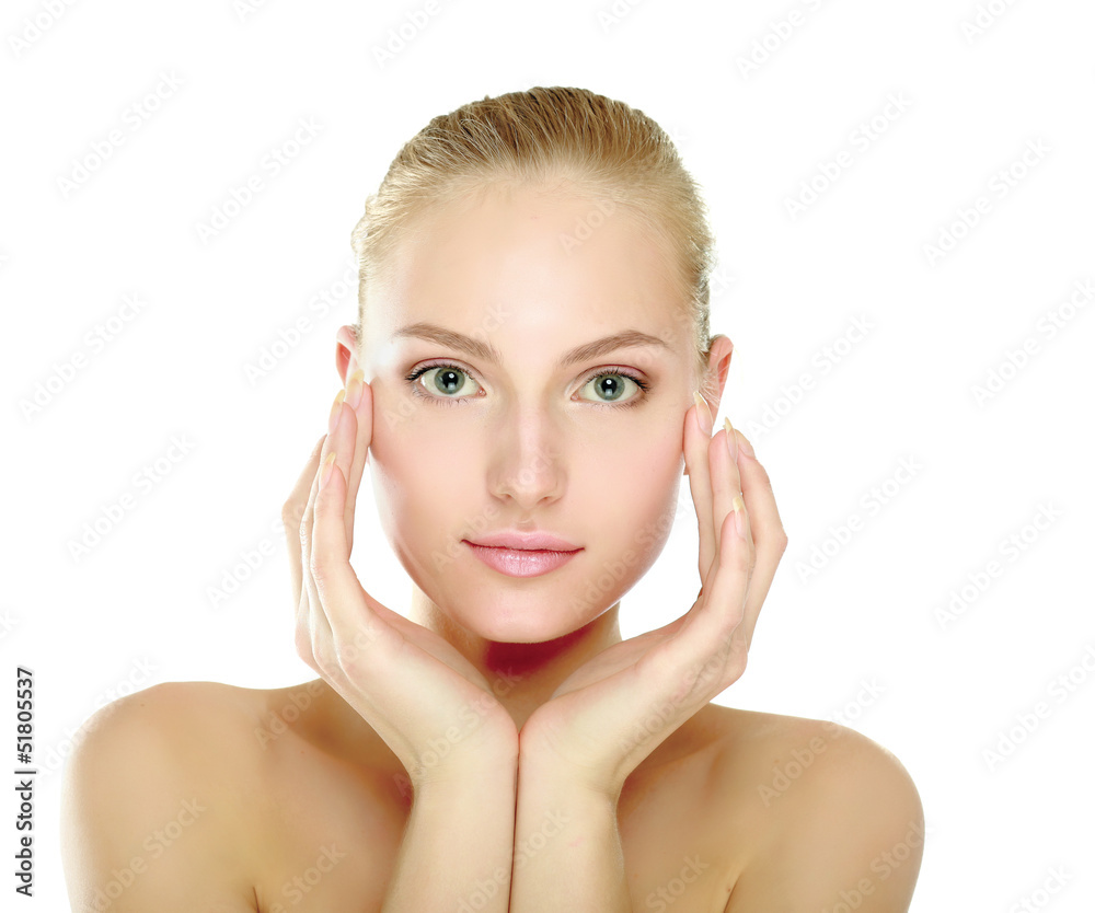 A beautiful woman touching her face, portrait A beautiful woman touching her face, portrait