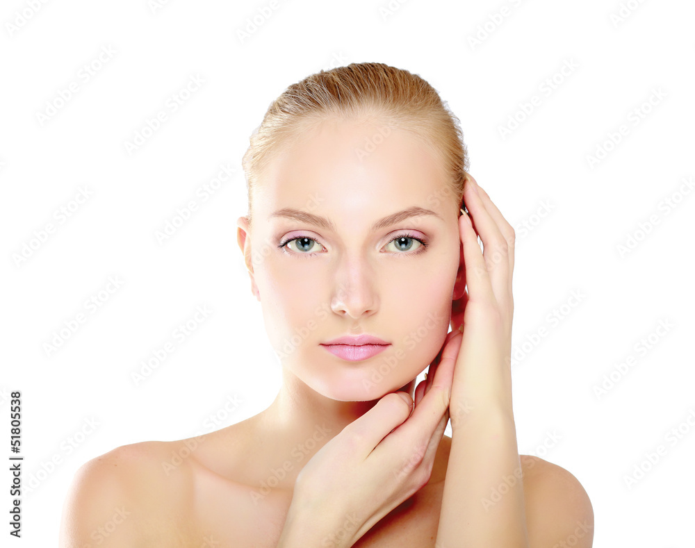 A beautiful woman touching her face, portrait A beautiful woman touching her face, portrait
