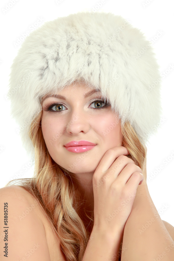 Beauty fashion model girl in a fur hat Beauty fashion model girl in a fur hat