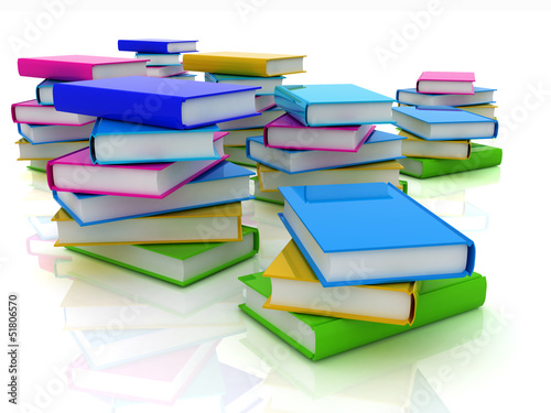 Colorful real books on white background