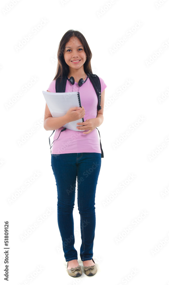 teenage malay college female student with white background teenage malay college female student with white background