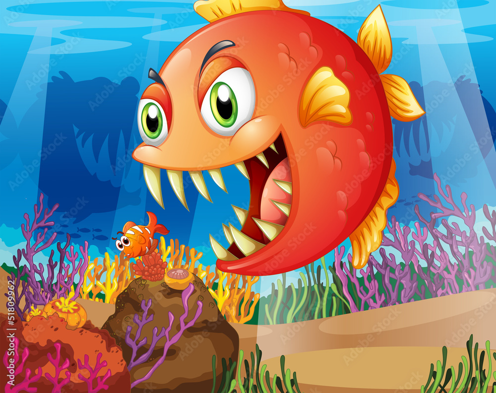 Obraz premium A predator and a prey under the sea