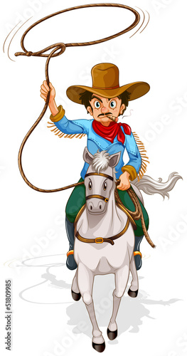 An old man riding in a horse