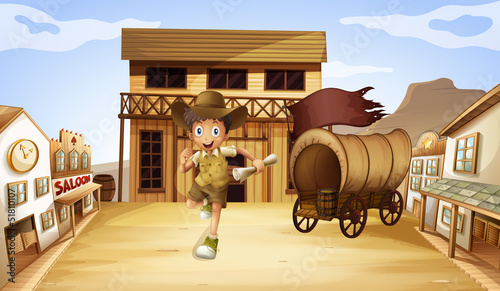 A boy holding a paper while running