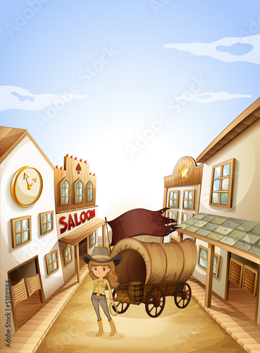 A girl standing near the saloon