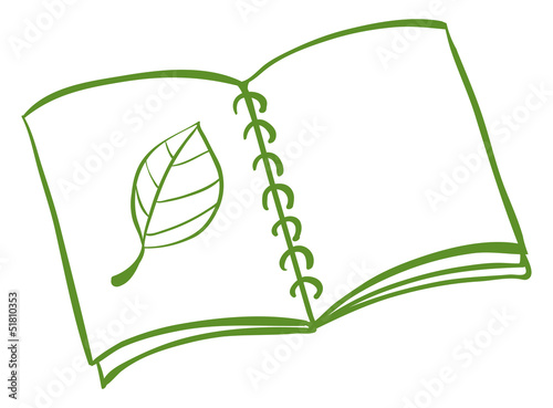 A notebook with a drawing of a leaf