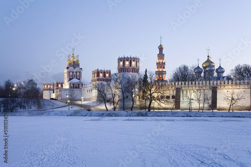 The Novodevichy convent in the winter evening. Moscow