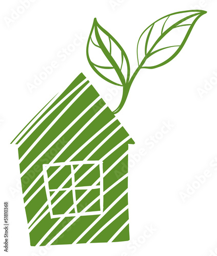 A green house with leaves