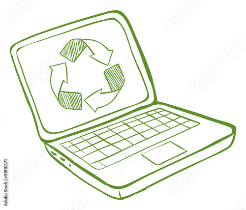 A laptop with a recycle symbol