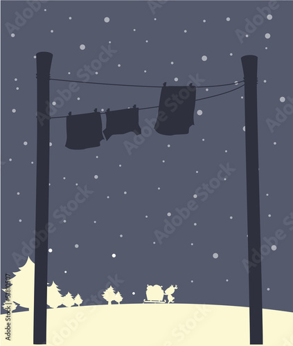 Hanging clothes during snow