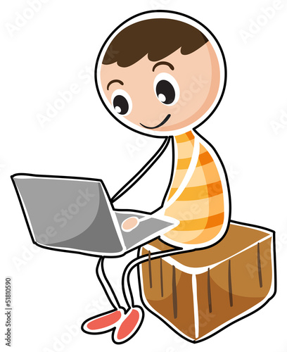 A man sitting in a cube with a laptop