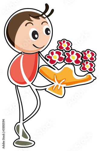 A boy holding a bouquet of flowers