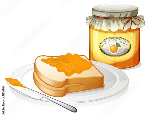 A sliced bread with an orange jam