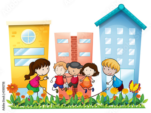 Kids playing outside the building