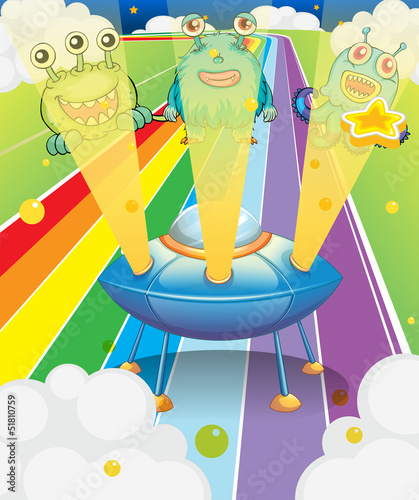 A spaceship with three aliens