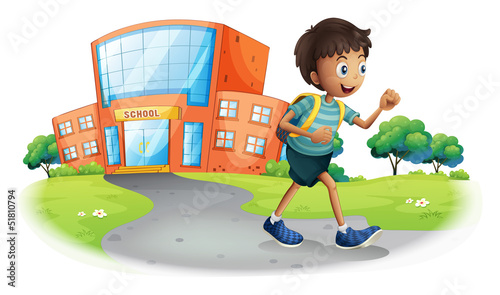 A boy going home from school