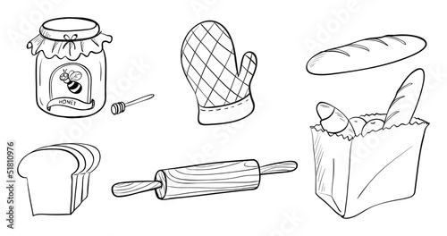 A jam, bread and baking materials