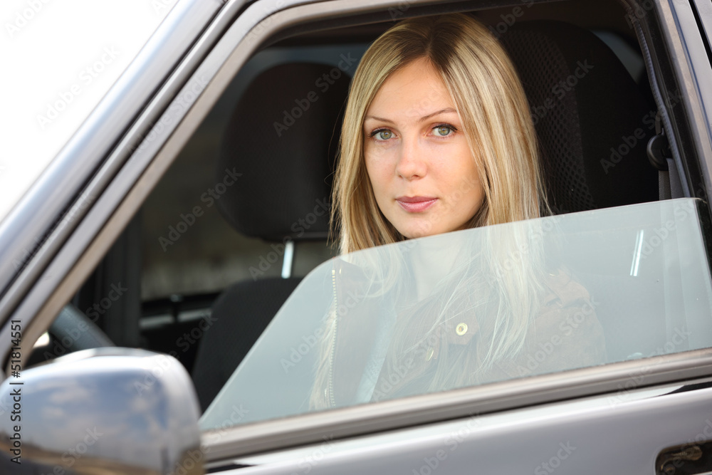 girl driving  car