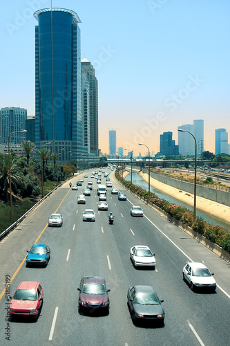 Cars passing on Ayalon freeway in Tel Aviv, Israel. © Rostislav Glinsky