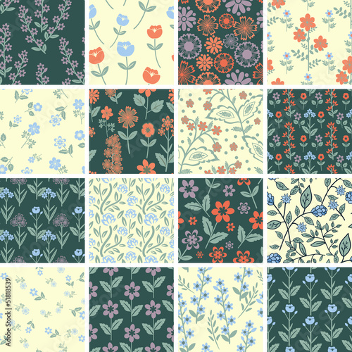 Set of multicolored seamless floral patterns
