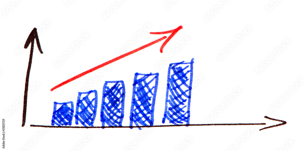 hand felt-tip pen draw business graph on white hand felt-tip pen draw business graph on white
