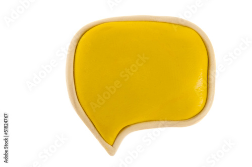 Yellow text bubble of plasticine on a white background