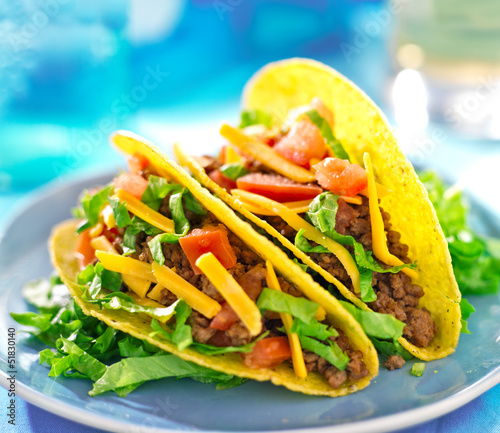Mexican beef tacos in hard shells