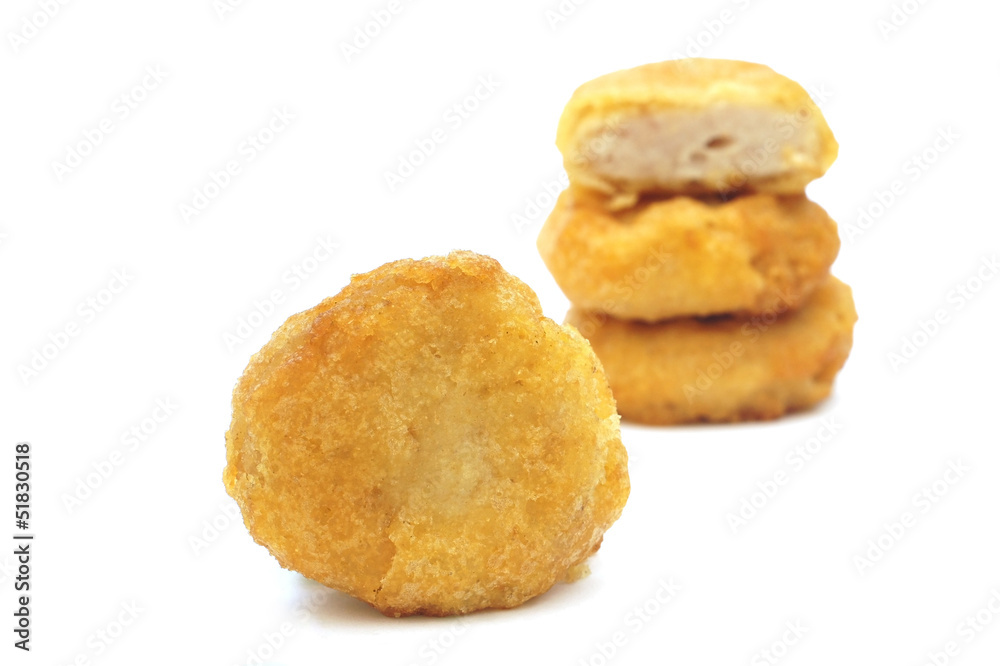 fried chicken nuggets on white background