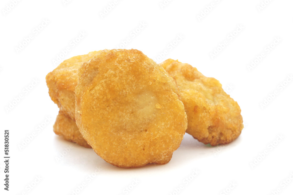 fried chicken nuggets on white background