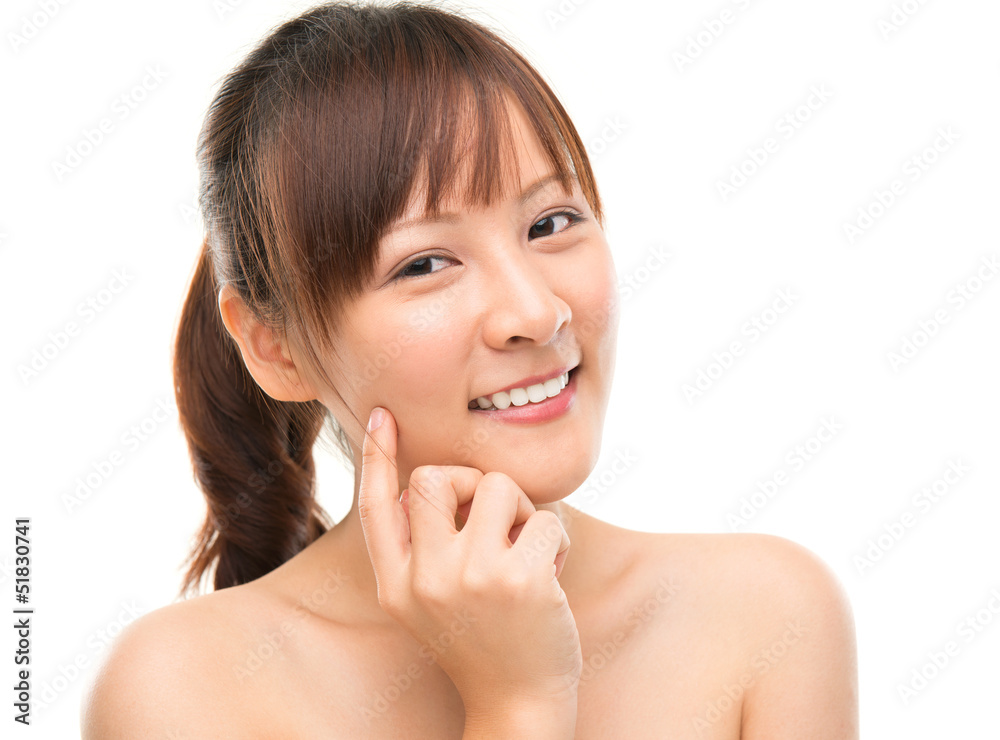 Skin care woman putting face cream Skin care woman putting face cream