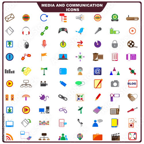 vector illustration of set of media and communication icon