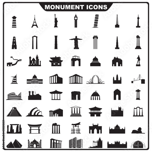 vector illustration of complete set of monument icon