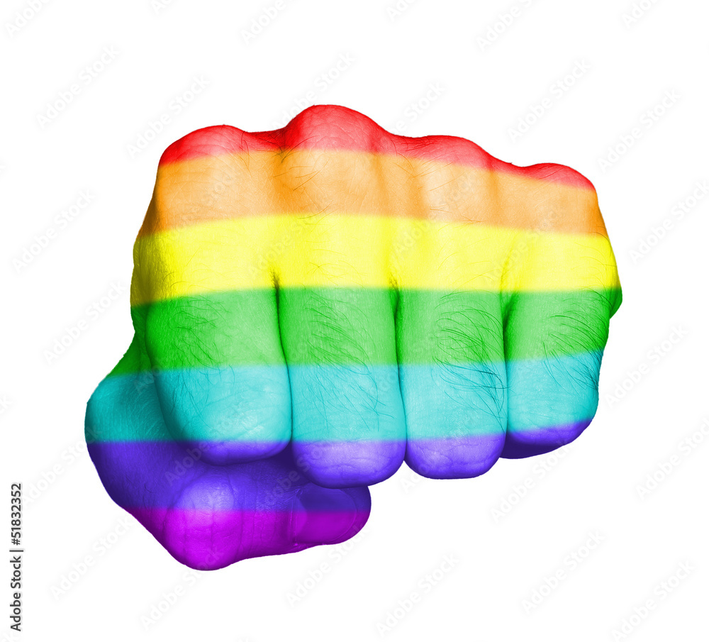 Fist of a man punching, rainbow flag pattern Stock Photo Adobe Stock