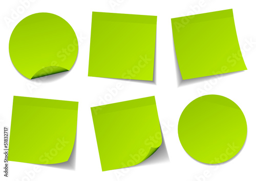 Set Of 6 Green Stick Notes photo