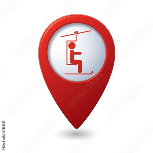 Map pointer with skier on the chair lift icon
