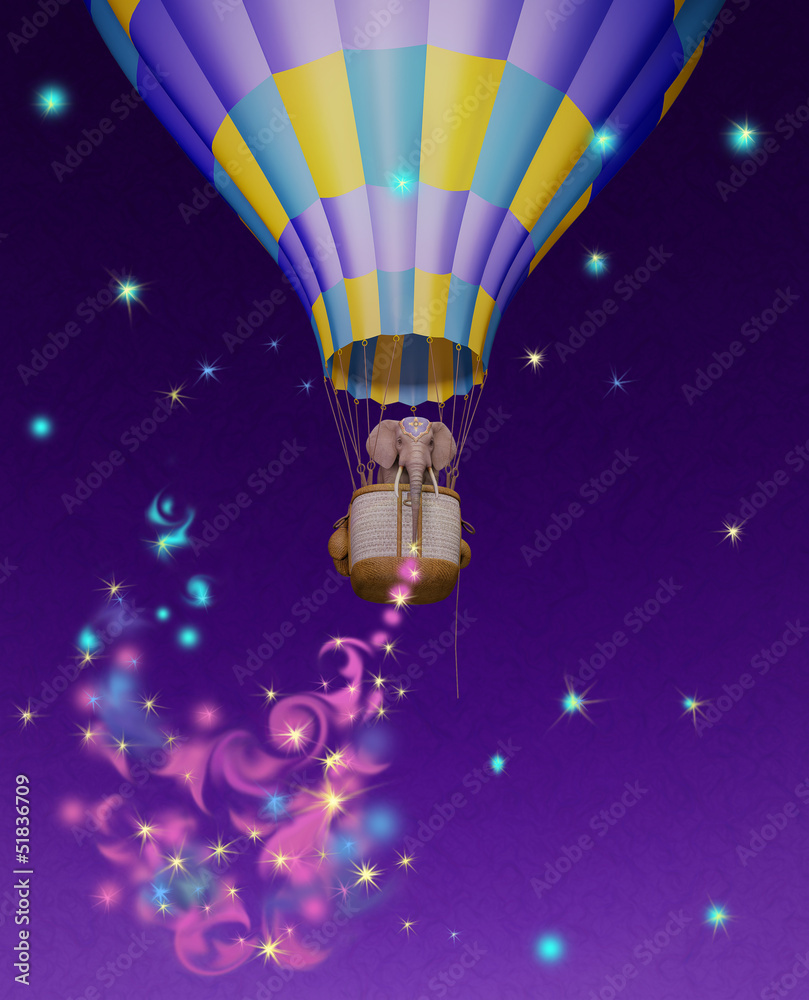 Magic elephant in the balloon - obrazy, fototapety, plakaty 