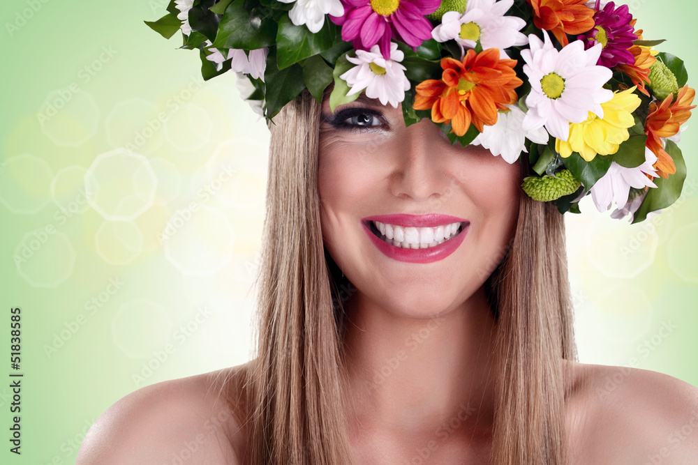 Smiling woman with flower wreath Smiling woman with flower wreath