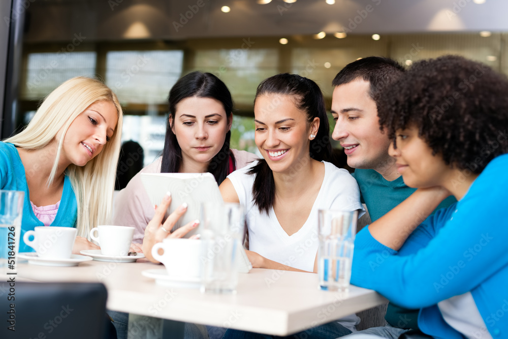 Group of young people in modern cafe Group of young people in modern cafe