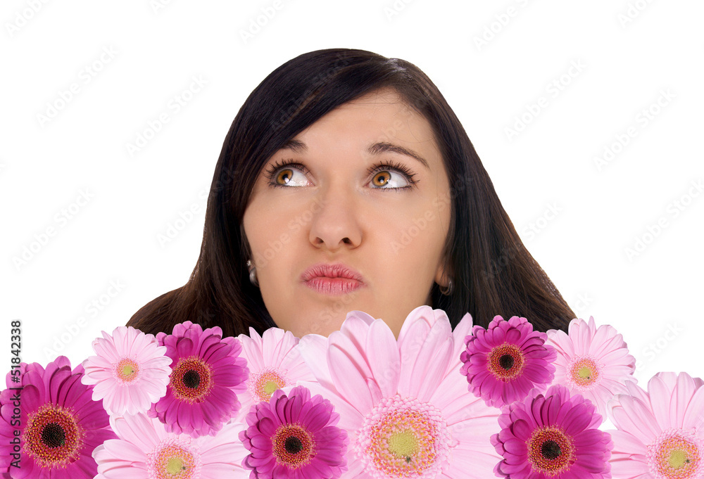 young woman and gerbera flowers young woman and gerbera flowers